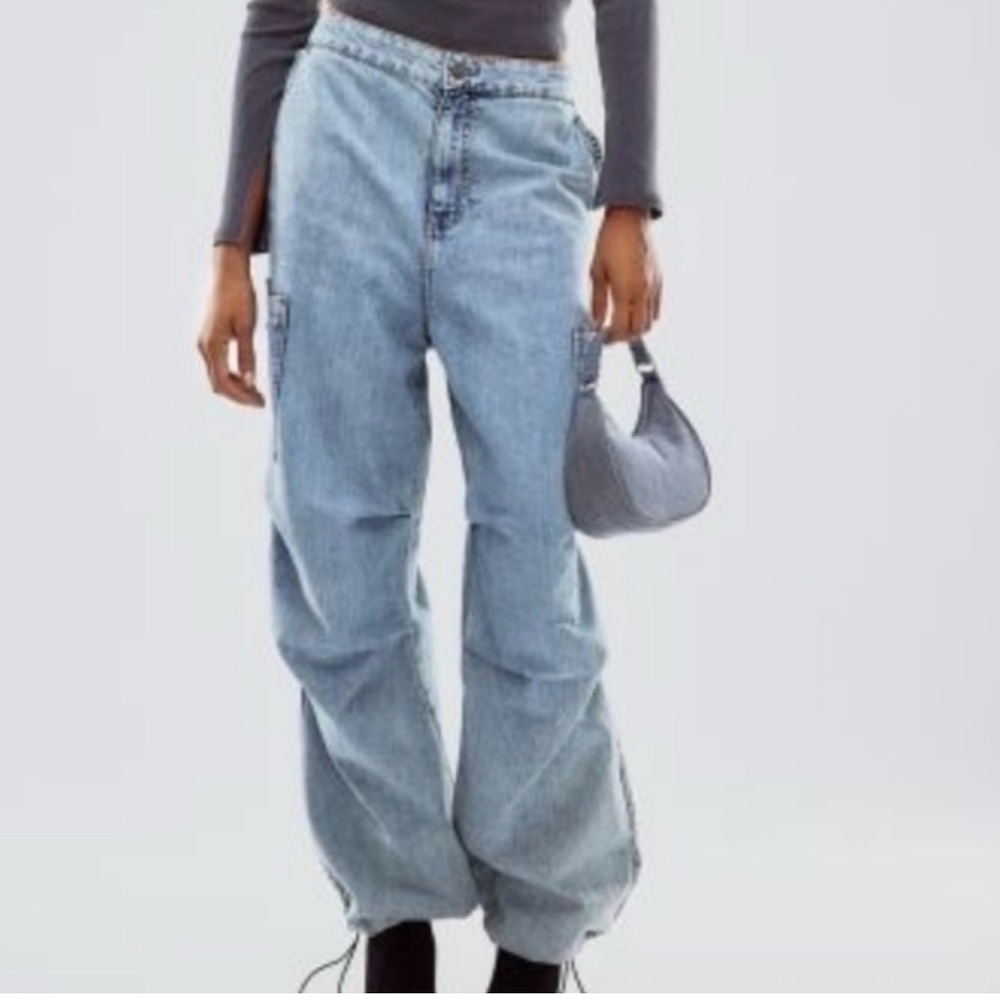 H&M Devided Baggy Denim Parachute Pants Wide-Leg Cargo Jeans Sz S